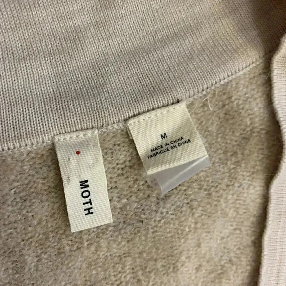 Anthropologie MOTH Size M Beige Two Tone V-Neck Wool Sweater Tunic - Picture 6 of 8